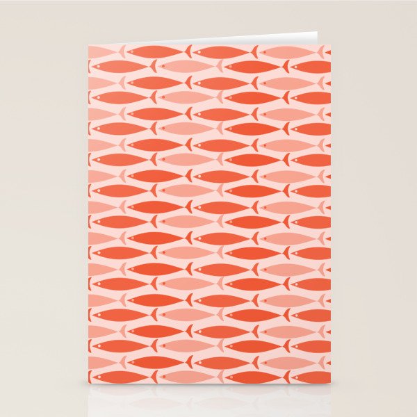 Mid Century Modern Fish Stripe Pattern Salmon Orange Stationery Card Gallery Image 2