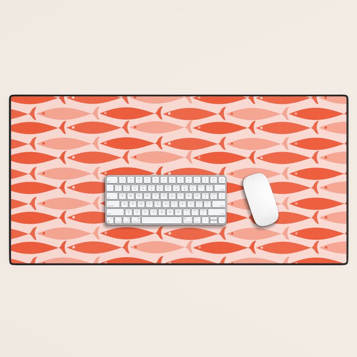 Mid Century Modern Fish Stripe Pattern Salmon Orange Desk Mat Gallery Image 1