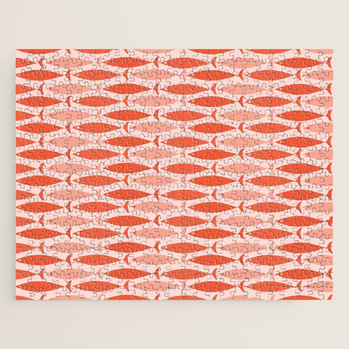 Mid Century Modern Fish Stripe Pattern Salmon Orange Jigsaw Puzzle Gallery Image 1