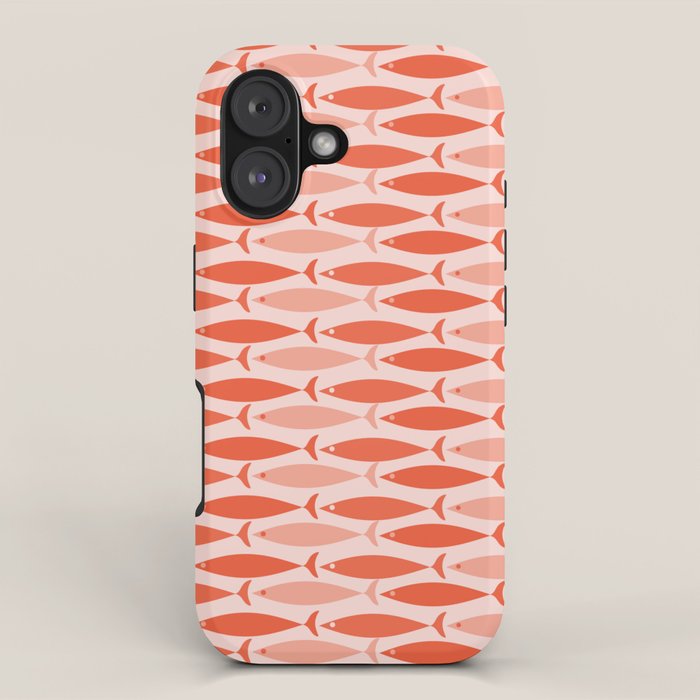 Mid Century Modern Fish Stripe Pattern Salmon Orange iPhone Case Gallery Image 1