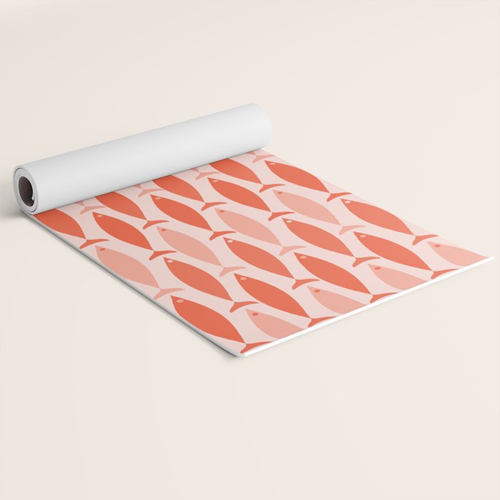 Mid Century Modern Fish Stripe Pattern Salmon Orange Yoga Mat Gallery Image 2