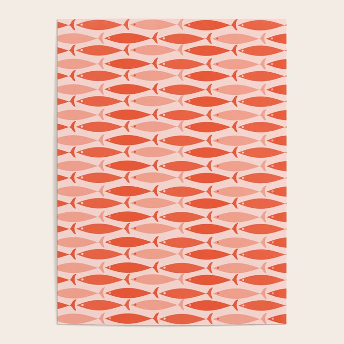 Mid Century Modern Fish Stripe Pattern Salmon Orange Poster Gallery Image 1