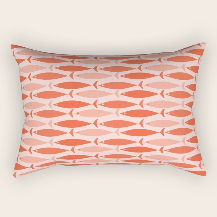 Mid Century Modern Fish Stripe Pattern Salmon Orange Rectangular Pillow Gallery Image 1