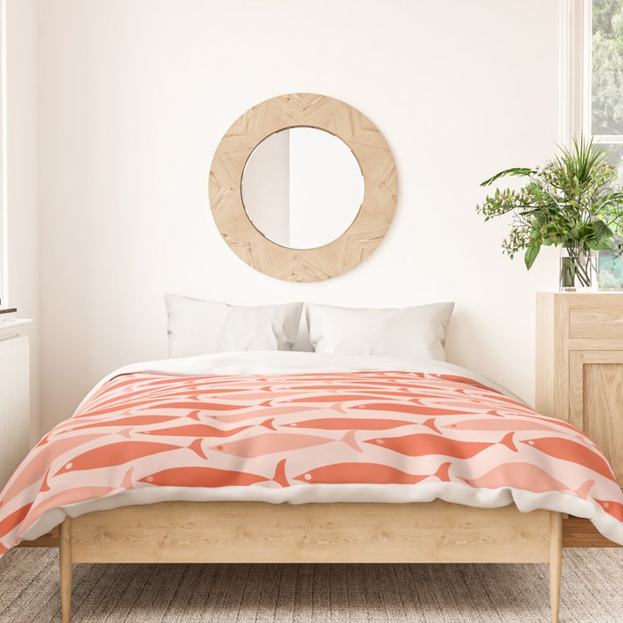 Mid Century Modern Fish Stripe Pattern Salmon Orange Duvet Cover Gallery Image 3