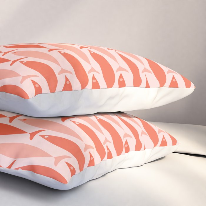Mid Century Modern Fish Stripe Pattern Salmon Orange Pillow Sham Gallery Image 3