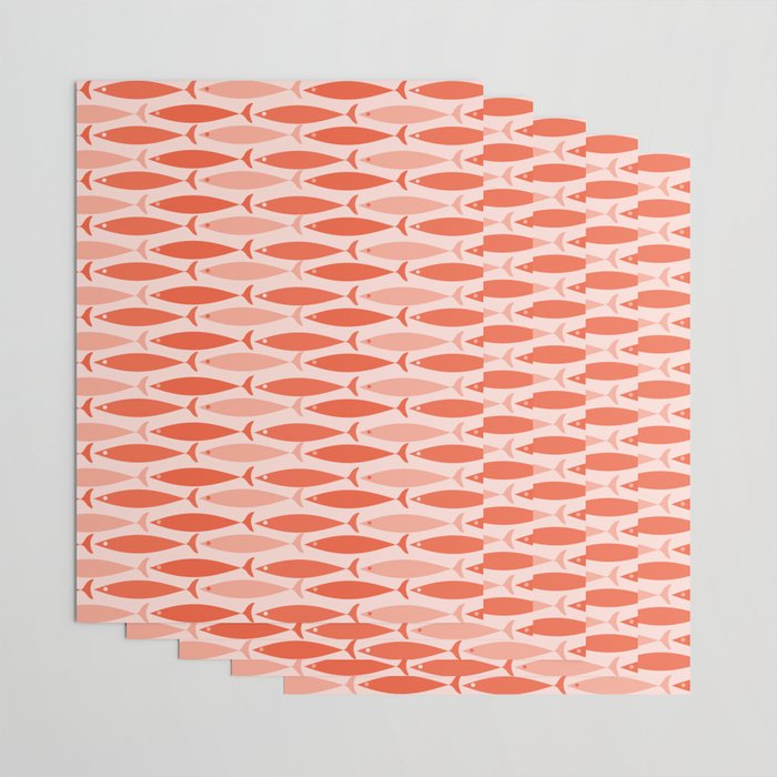 Mid Century Modern Fish Stripe Pattern Salmon Orange Wrapping Paper Gallery Image 3