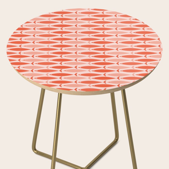 Mid Century Modern Fish Stripe Pattern Salmon Orange Side Table Gallery Image 2