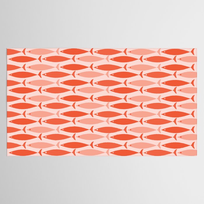 Mid Century Modern Fish Stripe Pattern Salmon Orange Tablecloth Gallery Image 2