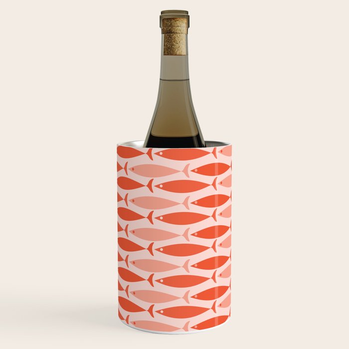 Mid Century Modern Fish Stripe Pattern Salmon Orange Wine Chiller Gallery Image 2