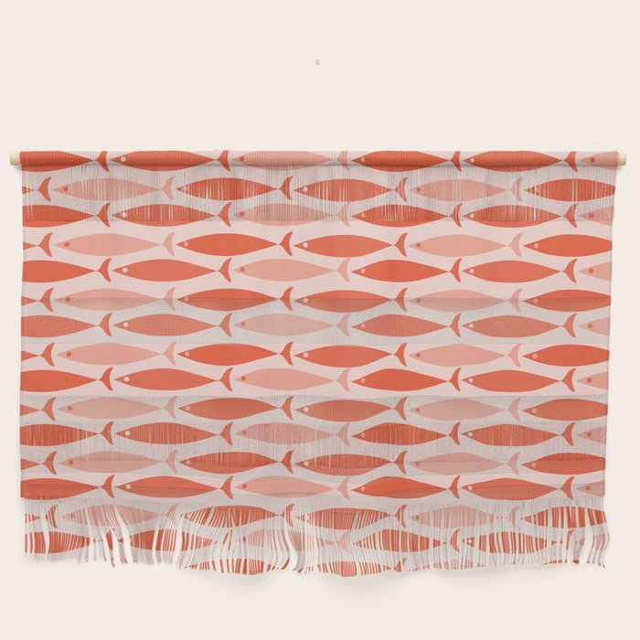Mid Century Modern Fish Stripe Pattern Salmon Orange Wall Hanging Gallery Image 1