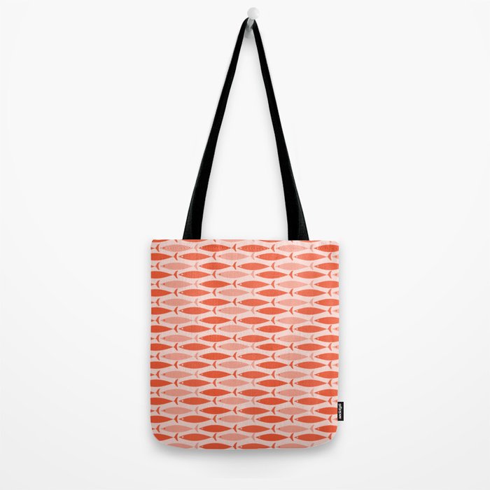 Mid Century Modern Fish Stripe Pattern Salmon Orange Tote Bag Gallery Image 2