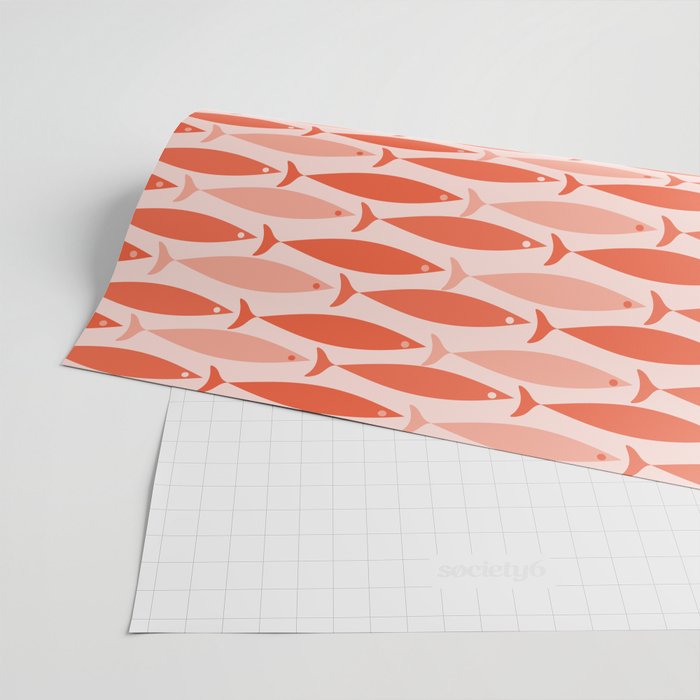 Mid Century Modern Fish Stripe Pattern Salmon Orange Wrapping Paper Gallery Image 2