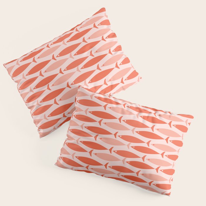 Mid Century Modern Fish Stripe Pattern Salmon Orange Pillow Sham Gallery Image 3