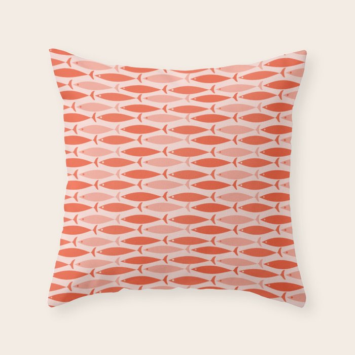 Mid Century Modern Fish Stripe Pattern Salmon Orange Throw Pillow Gallery Image 6