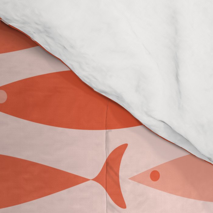 Mid Century Modern Fish Stripe Pattern Salmon Orange Comforter Gallery Image 4