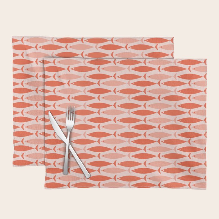Mid Century Modern Fish Stripe Pattern Salmon Orange Placemat Gallery Image 1