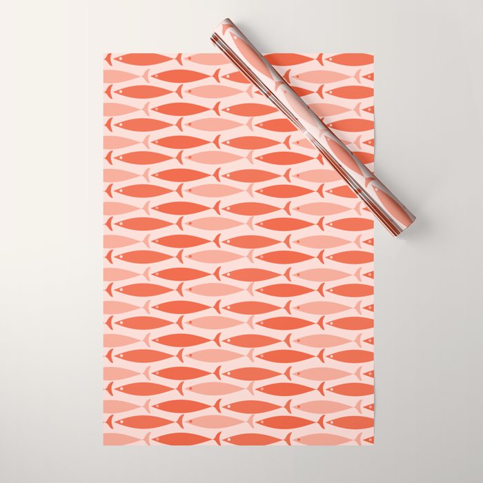 Mid Century Modern Fish Stripe Pattern Salmon Orange Wrapping Paper Gallery Image 1