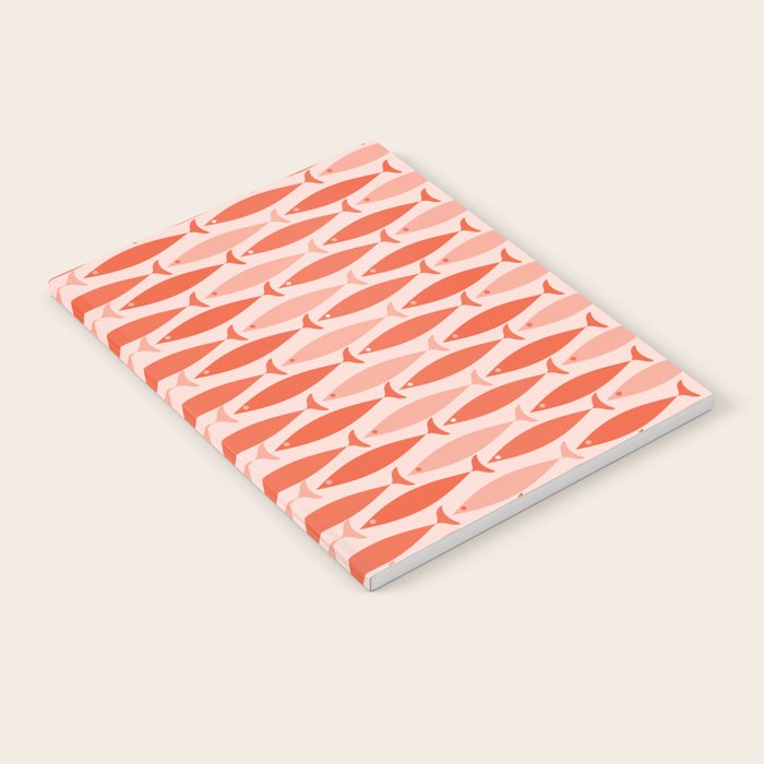 Mid Century Modern Fish Stripe Pattern Salmon Orange Notebook Gallery Image 2