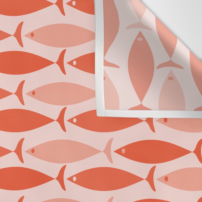 Mid Century Modern Fish Stripe Pattern Salmon Orange Wall Tapestry Gallery Image 3