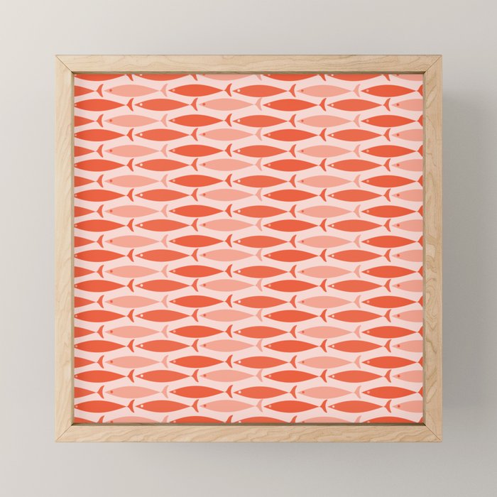 Mid Century Modern Fish Stripe Pattern Salmon Orange Mini Art Print Gallery Image 1
