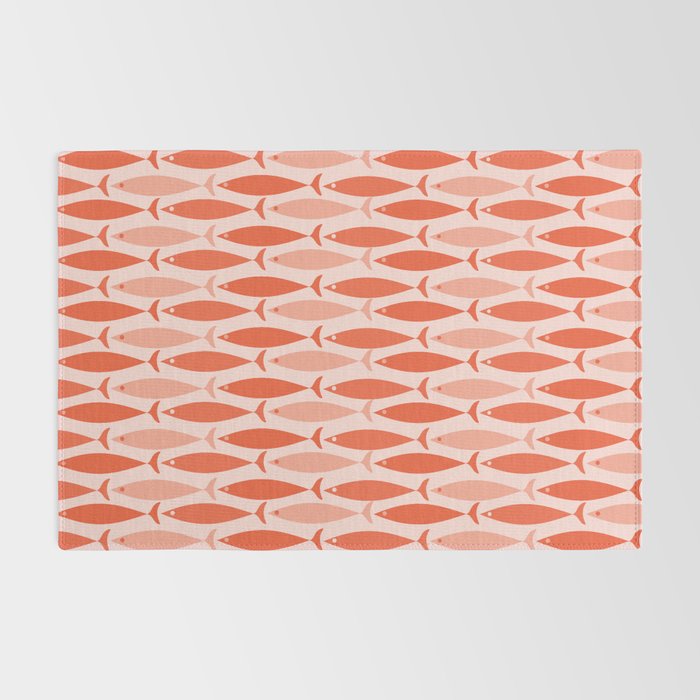 Mid Century Modern Fish Stripe Pattern Salmon Orange Rug Gallery Image 2