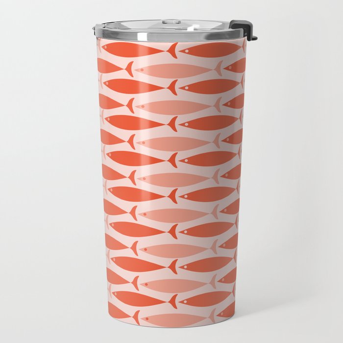 Mid Century Modern Fish Stripe Pattern Salmon Orange Travel Mug Gallery Image 2