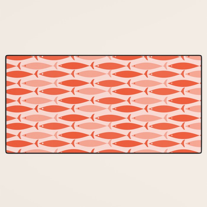 Mid Century Modern Fish Stripe Pattern Salmon Orange Desk Mat Gallery Image 3