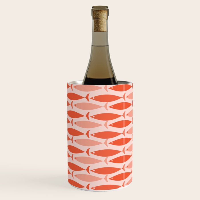 Mid Century Modern Fish Stripe Pattern Salmon Orange Wine Chiller Gallery Image 1