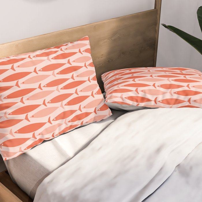 Mid Century Modern Fish Stripe Pattern Salmon Orange Pillow Sham Gallery Image 2
