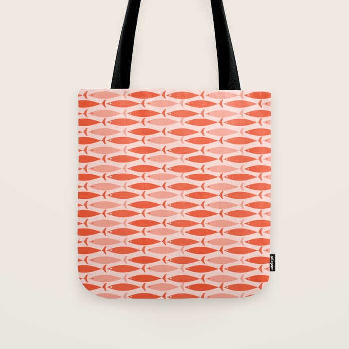 Mid Century Modern Fish Stripe Pattern Salmon Orange Tote Bag Gallery Image 1