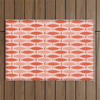 Mid Century Modern Fish Stripe Pattern Salmon Orange Outdoor Rug Gallery Image 1