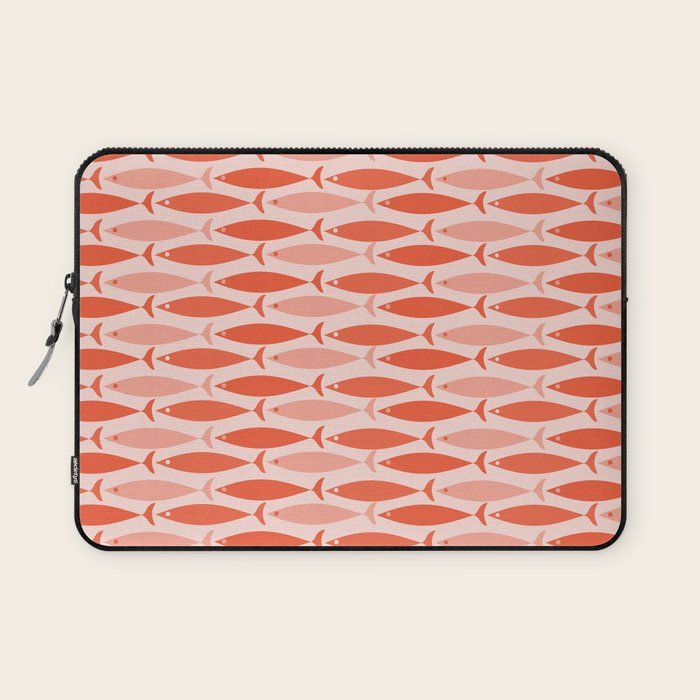 Mid Century Modern Fish Stripe Pattern Salmon Orange Laptop Sleeve Gallery Image 1