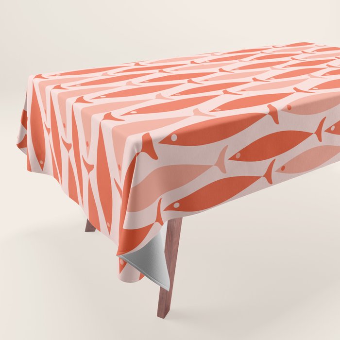 Mid Century Modern Fish Stripe Pattern Salmon Orange Tablecloth Gallery Image 1