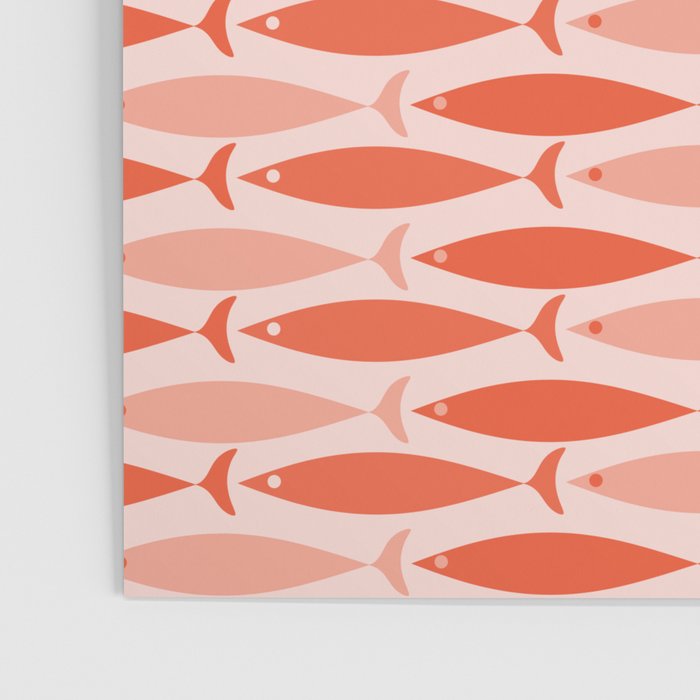 Mid Century Modern Fish Stripe Pattern Salmon Orange Poster Gallery Image 3