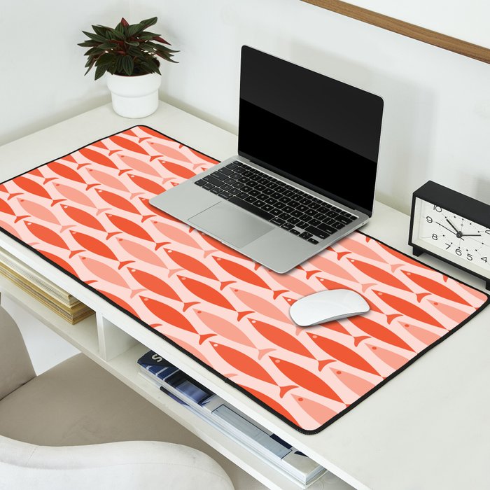 Mid Century Modern Fish Stripe Pattern Salmon Orange Desk Mat Gallery Image 2