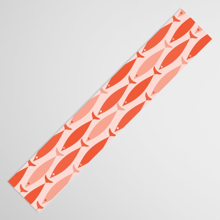 Mid Century Modern Fish Stripe Pattern Salmon Orange Table Runner Gallery Image 3