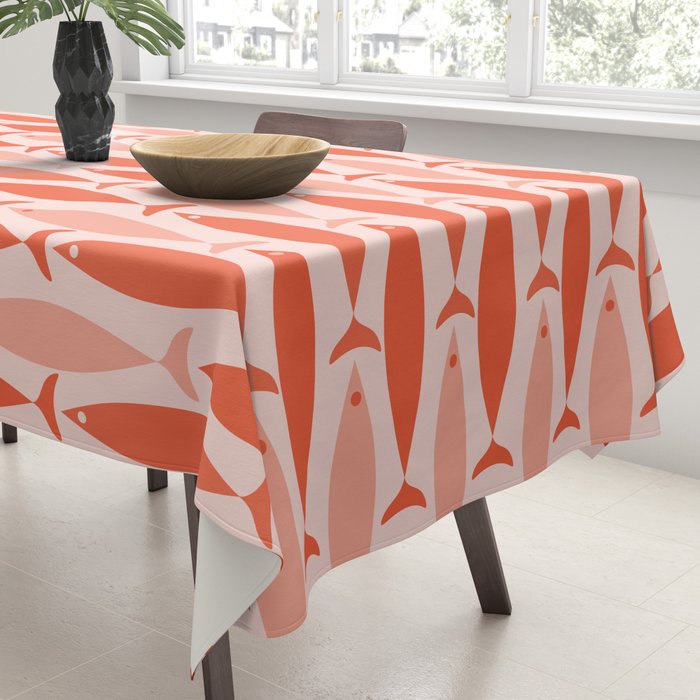 Mid Century Modern Fish Stripe Pattern Salmon Orange Tablecloth Gallery Image 3