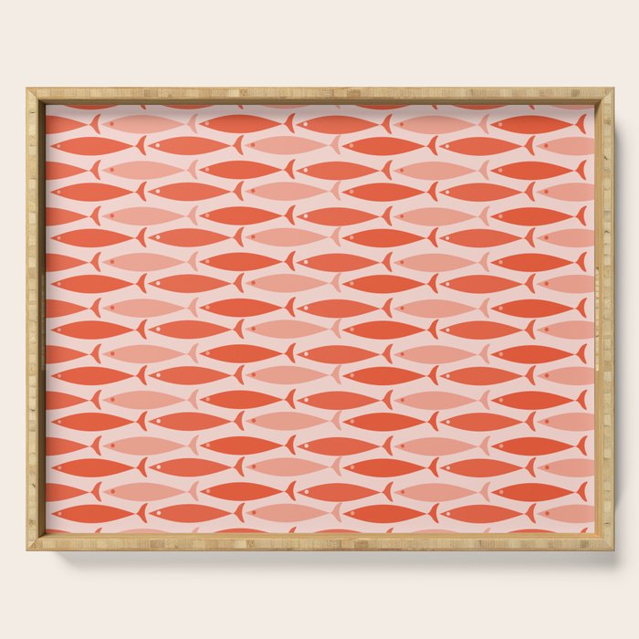 Mid Century Modern Fish Stripe Pattern Salmon Orange Serving Tray Gallery Image 1
