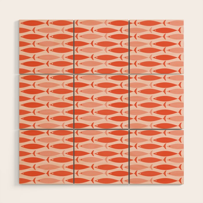 Mid Century Modern Fish Stripe Pattern Salmon Orange Wood Wall Art Gallery Image 1