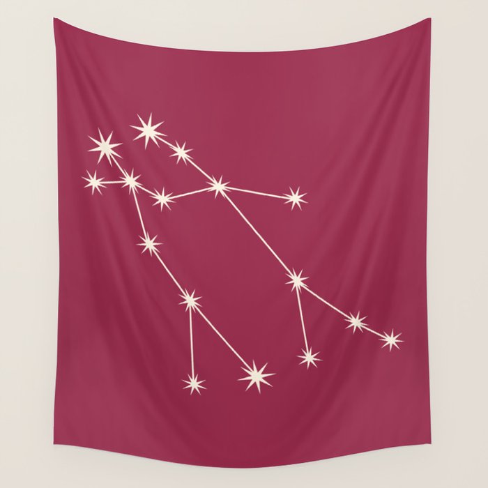 Gemini Zodiac Star Constellation Line Art Pink Wall Tapestry Gallery Image 4