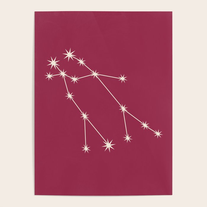 Gemini Zodiac Star Constellation Line Art Pink Poster Gallery Image 1