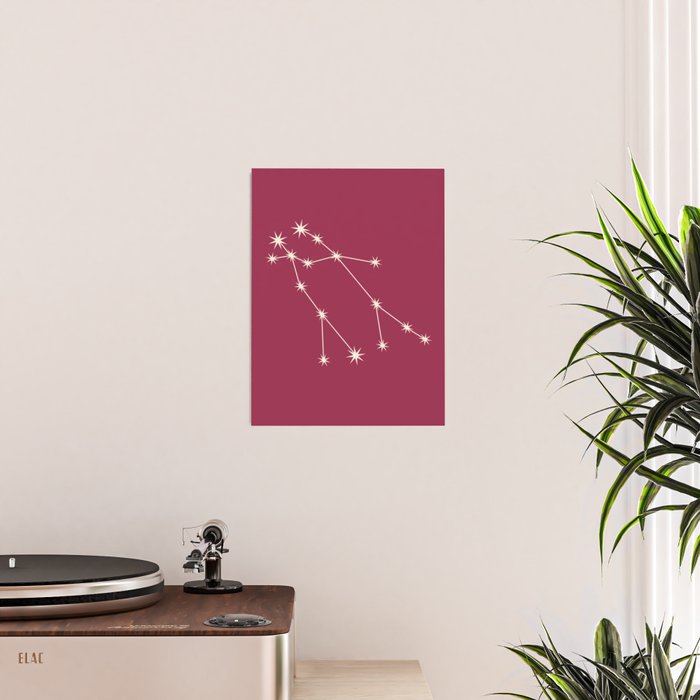 Gemini Zodiac Star Constellation Line Art Pink Poster Gallery Image 2