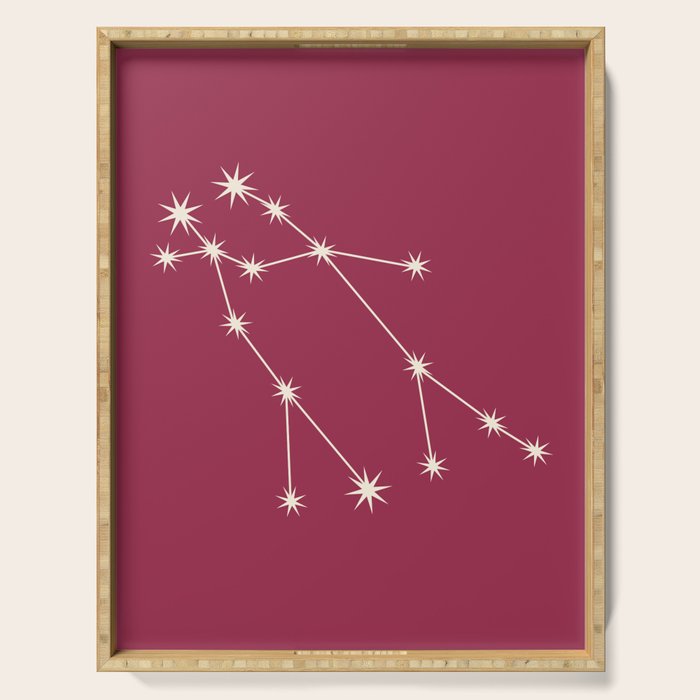 Gemini Zodiac Star Constellation Line Art Pink Serving Tray Gallery Image 1