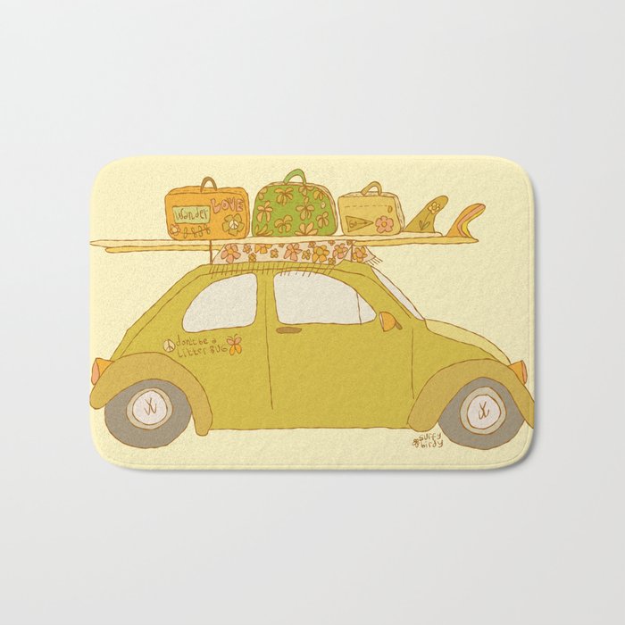 Wandering bug adventure mobile retro surf art by surfy birdy Bath Mat Gallery Image 1