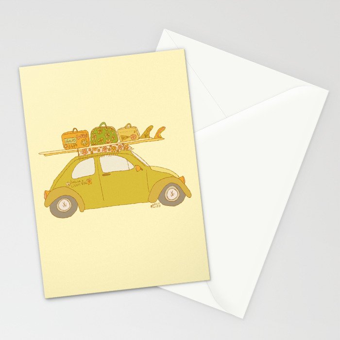 Wandering bug adventure mobile retro surf art by surfy birdy Stationery Card Gallery Image 2