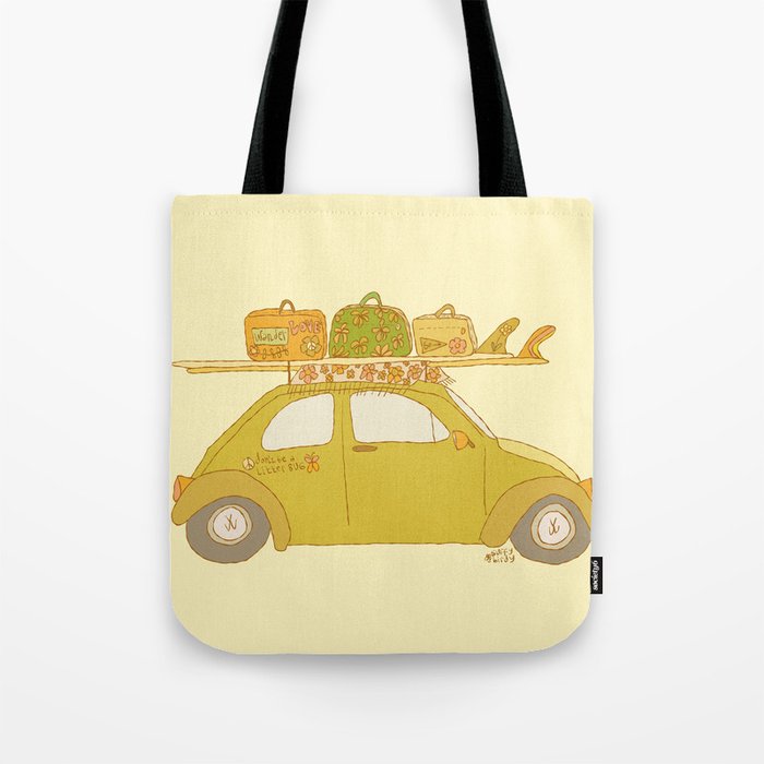 Wandering bug adventure mobile retro surf art by surfy birdy Tote Bag Gallery Image 1