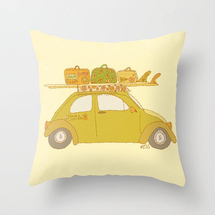 Wandering bug adventure mobile retro surf art by surfy birdy Throw Pillow Gallery Image 6