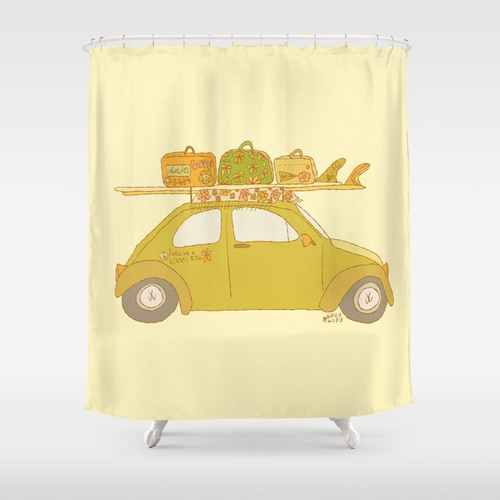 Wandering bug adventure mobile retro surf art by surfy birdy Shower Curtain Gallery Image 1