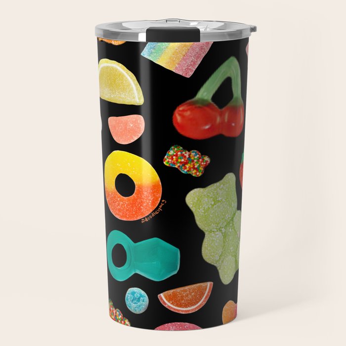 Candy Print in Black Travel Mug Gallery Image 1