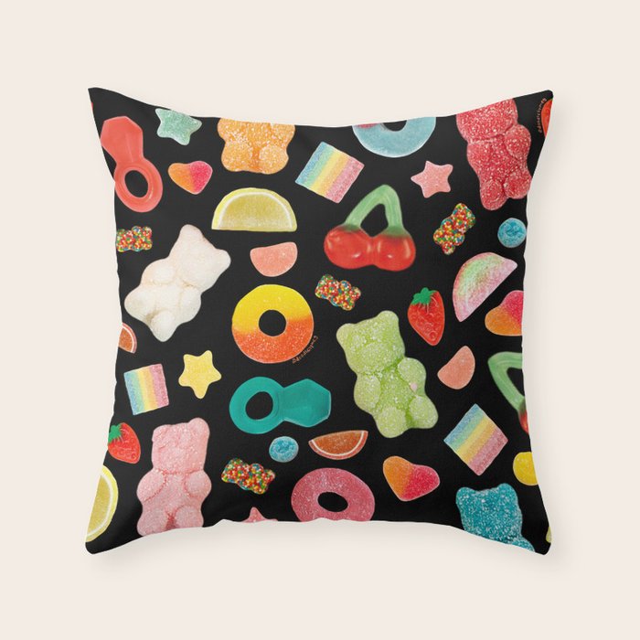 Candy Print in Black Throw Pillow Gallery Image 6